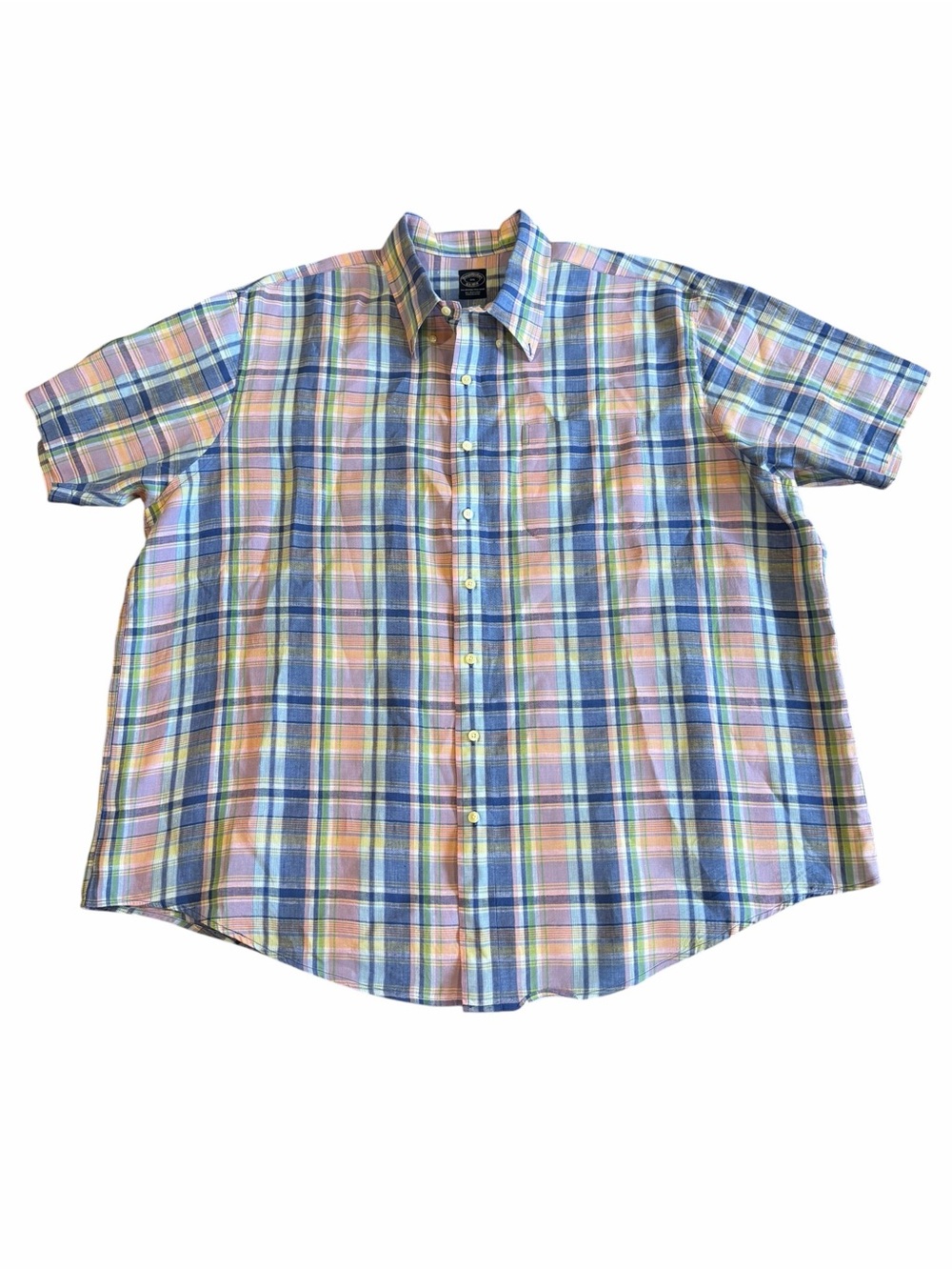 Brooks Brothers Irish Linen Plaid Short Sleeve Button Front Shirt Men’s 3XL Blue
